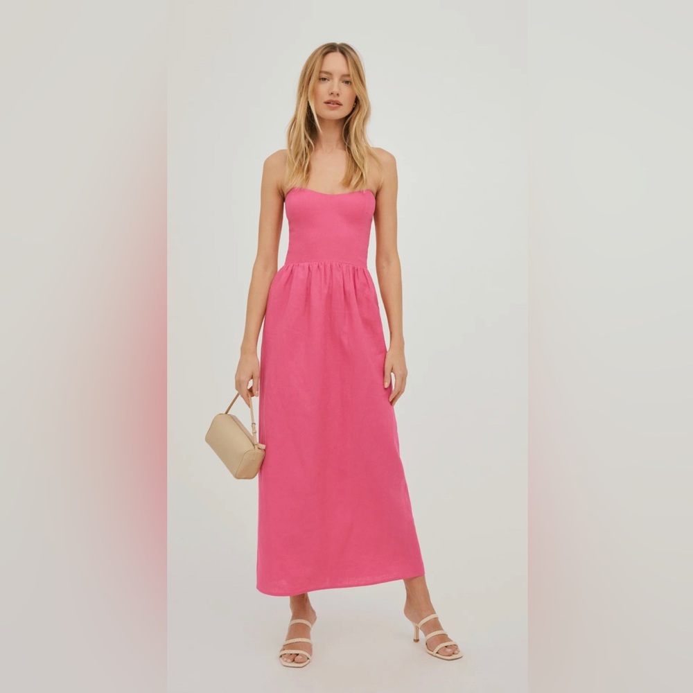 Sold out Reformation Fettuccine Linen‎ Dress in  Snapdragon